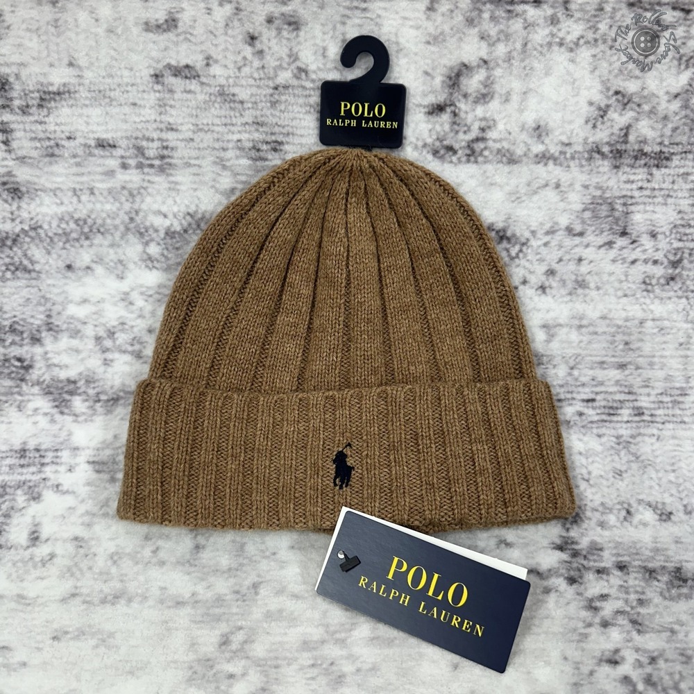 NWT - Polo Ralph Lauren Men's Adult Cuffed Beanie‎ Winter Hat Brown Tan One Size